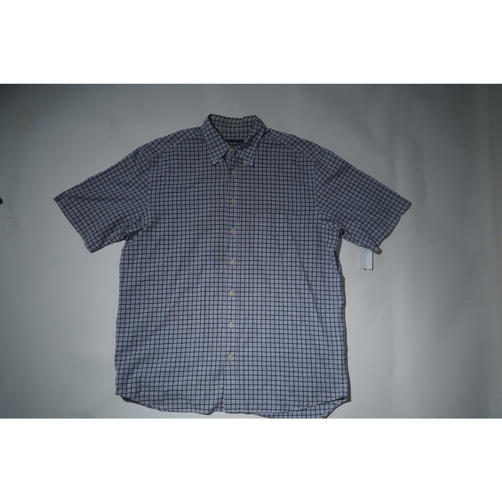Eddie Bauer Mens Blue Plaid Short Sleeve Button Down Shirt Cotton Tall L
